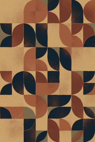 Rug design Pivot in Camel & Petrol (visualisation, AI-generated)