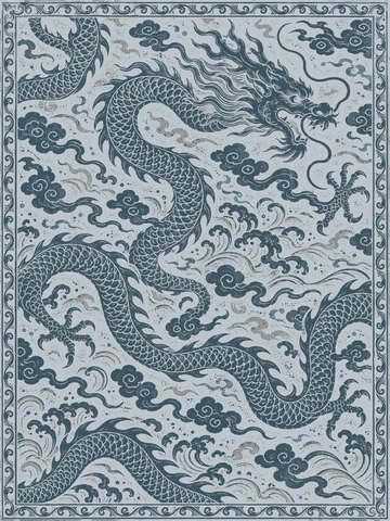 Rug design Dragon in Sky (visualisation, AI-generated)