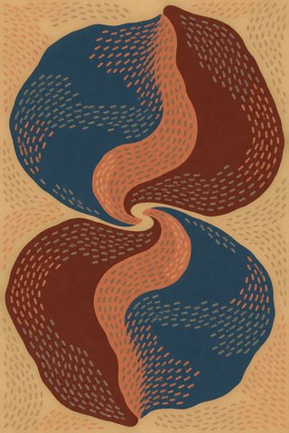 Rug design Collage Duo in Camel & Petrol (visualisation, AI-generated)
