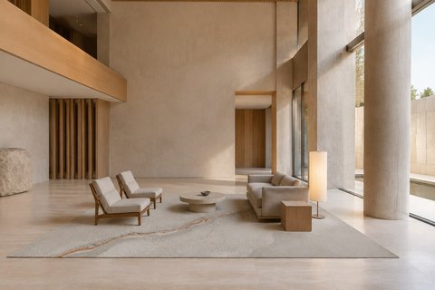 Interior with Erosion in a lobby (visualisation, AI-generated)
