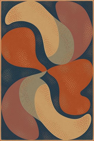 Rug design Collage in Camel & Petrol (visualisation, AI-generated)